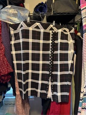 torrid Black Plaid Mini Skirt with Lace-Up Front